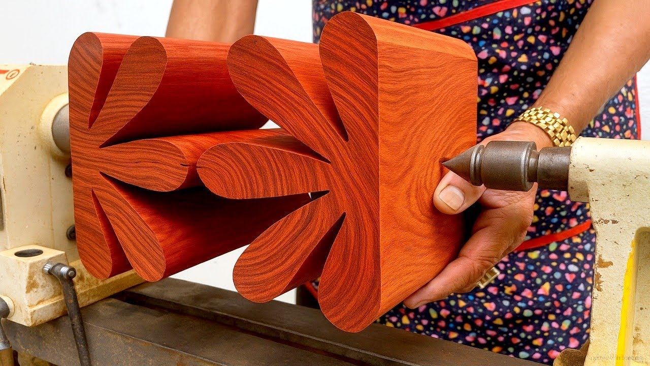 Woodturning —Final Idea  And Crazy Of Flowers Wood With Woodworking Skills Outstanding On Lathe