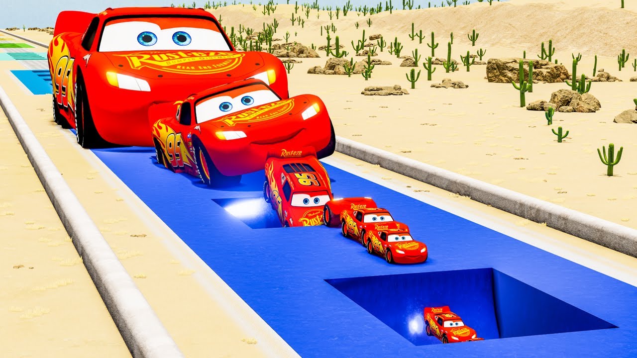 Big & Small Mcqueen Super Cars vs Giant Pit – Cars vs Pit – BeamNG.Drive