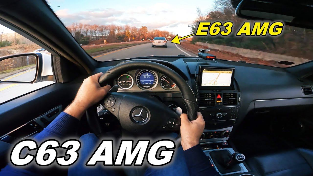 2009 C63 AMG review. Chasing E63 AMG /Long Tube Headers Exhaust / POV drive / Reliability
