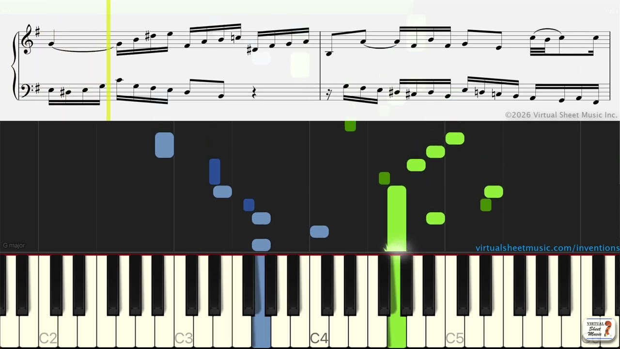 Invention No. 7 from Two Part Inventions by Johann Sebastian Bach - Practice Video