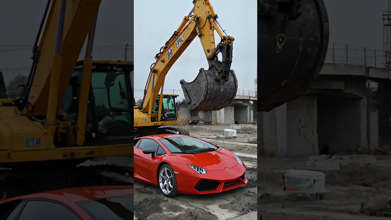 Excavator Destroying 1M$ Lamborghini #automobile #lamborghini #destroy