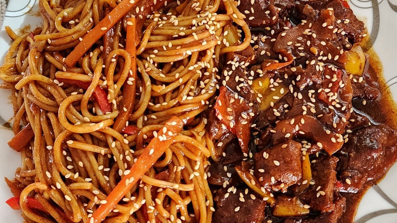 الانتركوت والمكرونه علي الطريقه الاسيويه تجنننن.              Entrecote and pasta, Asian style 