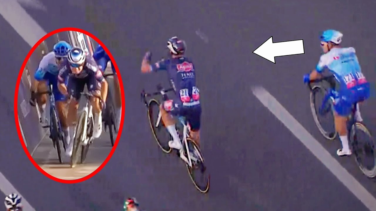 Philipsen Nearly Crashes Groenewegen into Barriers | UAE Tour 2022 Stage 1