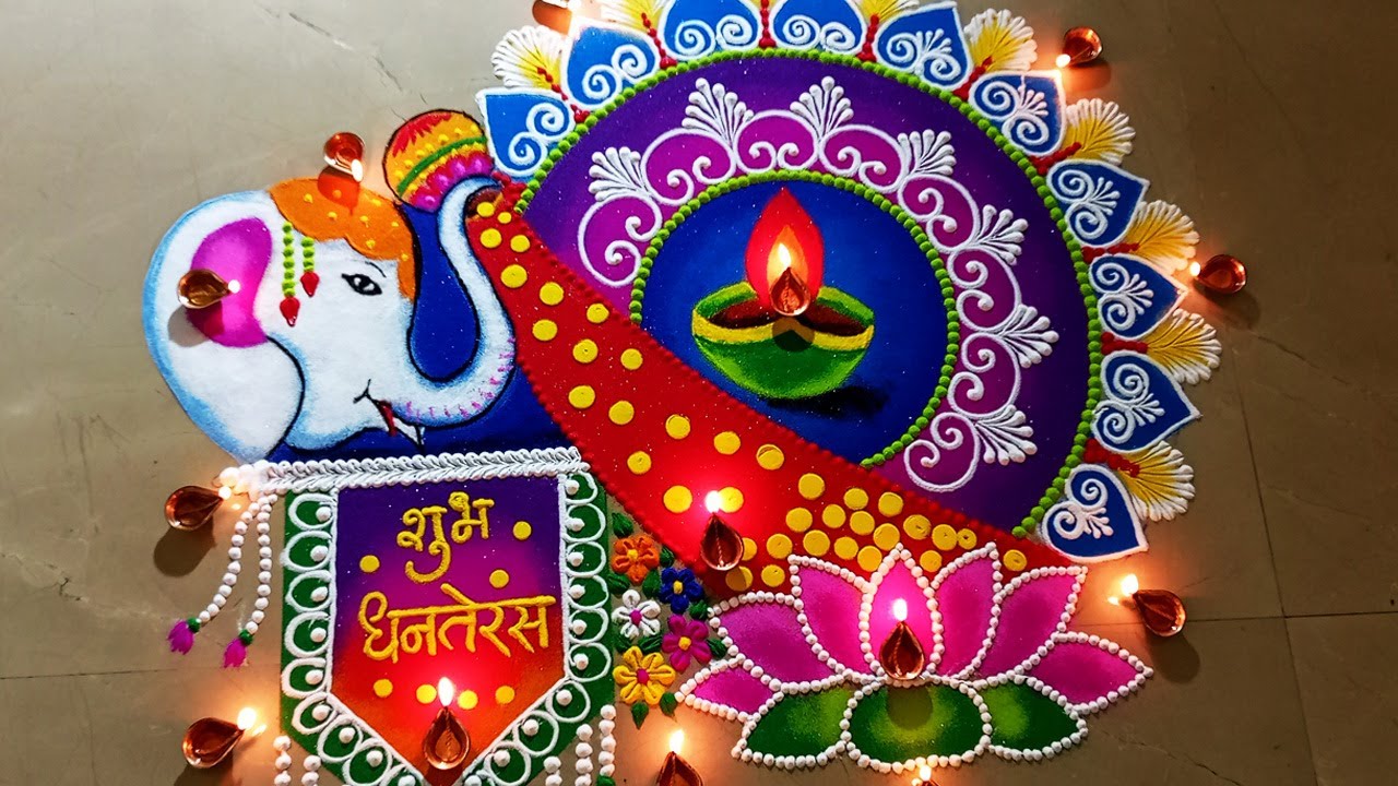 Big and Creative Dhanteras rangoli . धनतेरस के लिए आकर्षक रंगोली .