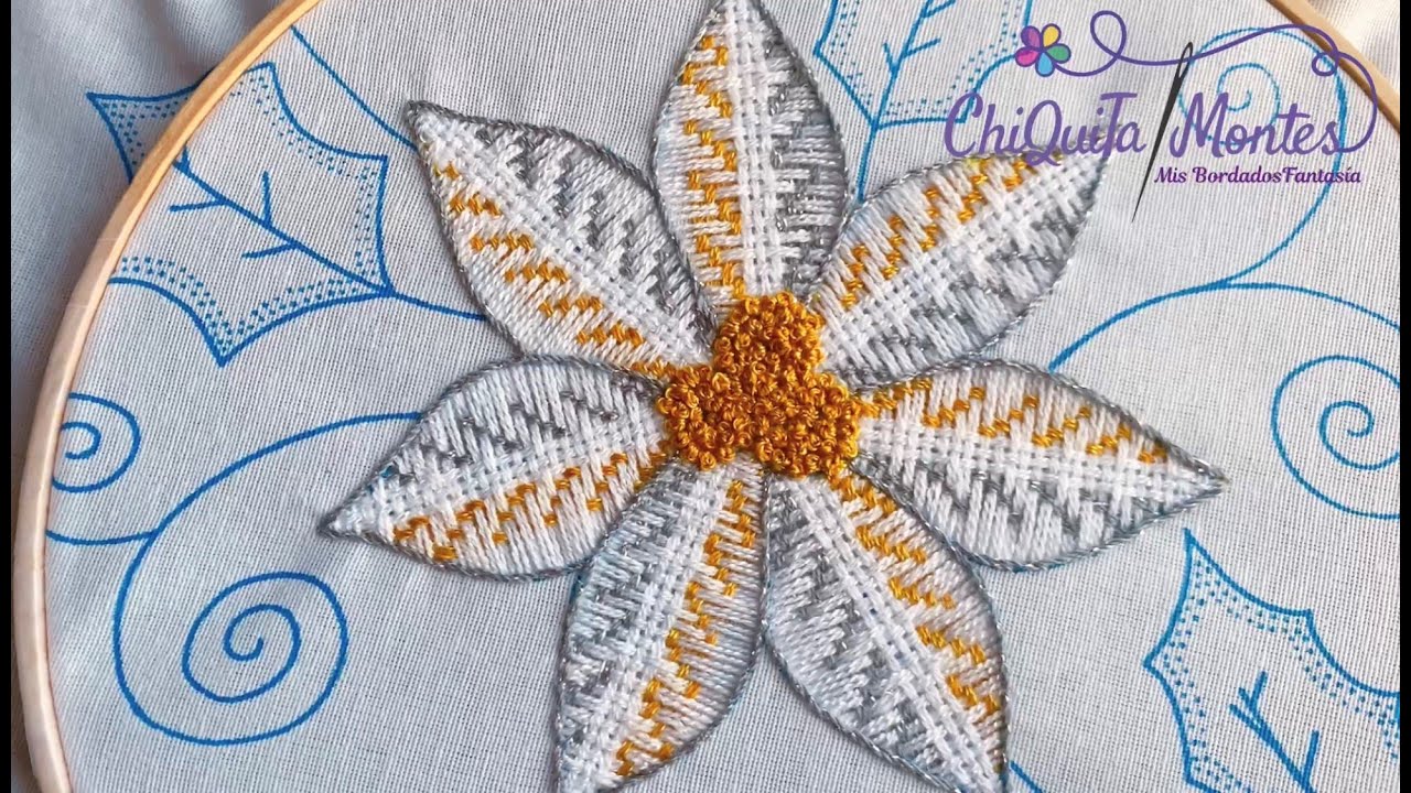 Bordado Fantasía Nochebuena 8 / Hand Embroidery Poinsettia with Fantasy Stitch