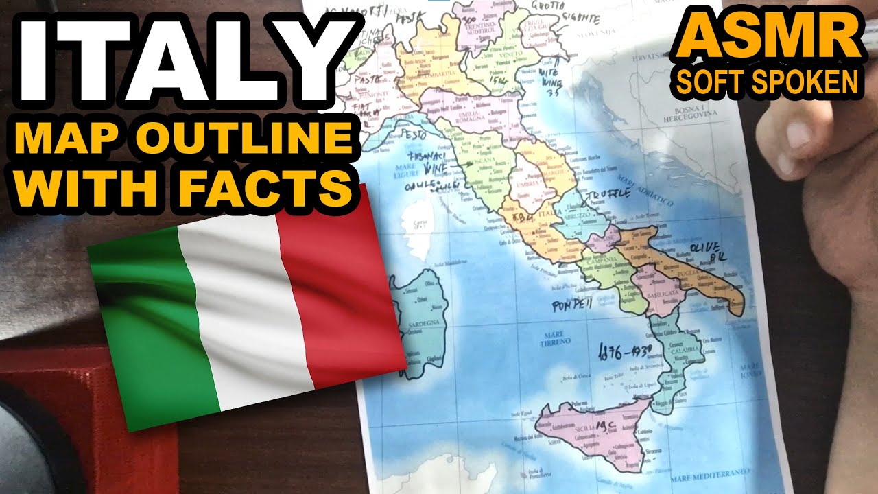 ASMR - Drawing ITALY regions map outline and explaining best known facts for each | Soft Spoken