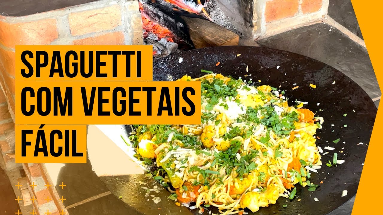 Como preparar SPAGUETTI c/ VEGETAIS no fogão à lenha c/ disco de arado | Erros de gravação no final!