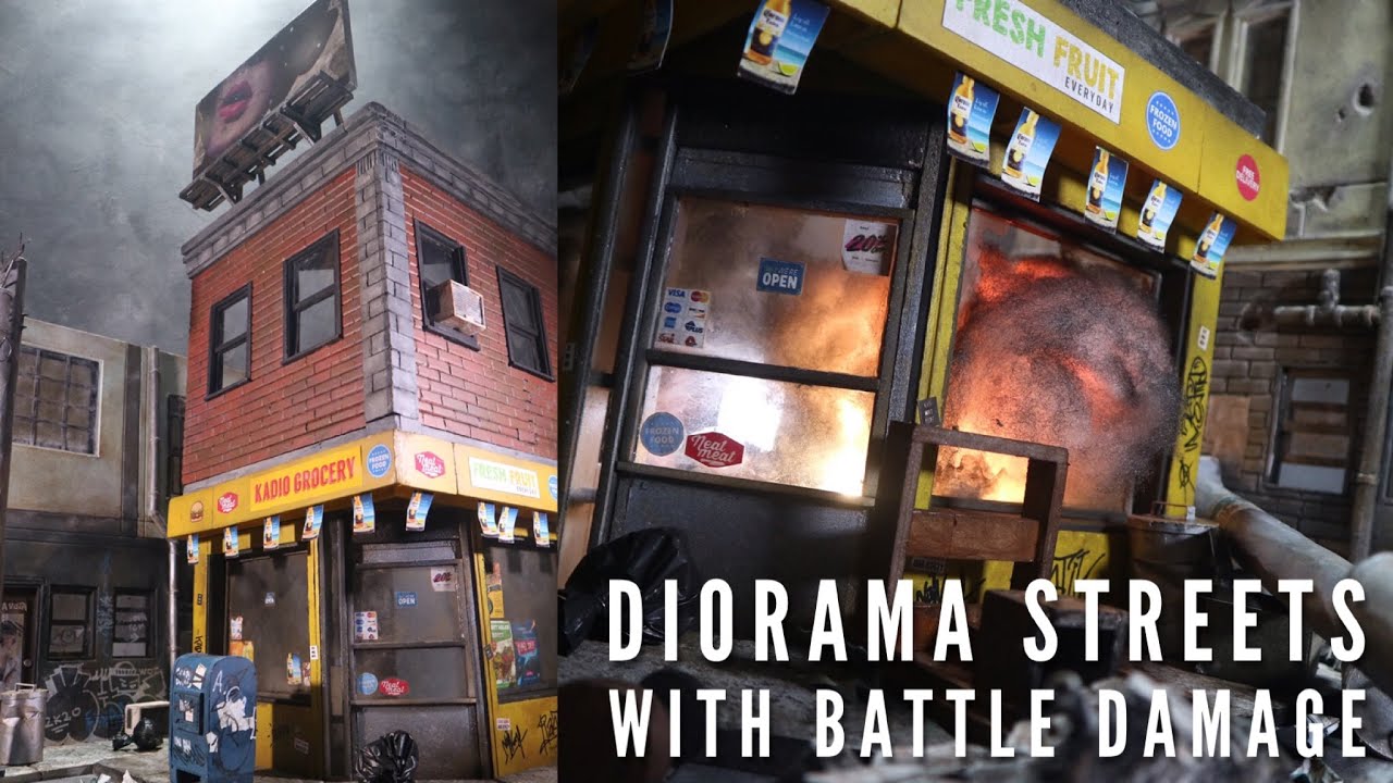 DIORAMA 1:12 urban street x battle damage fit to SHF Marvel legend Mafex revoltech figma #diorama