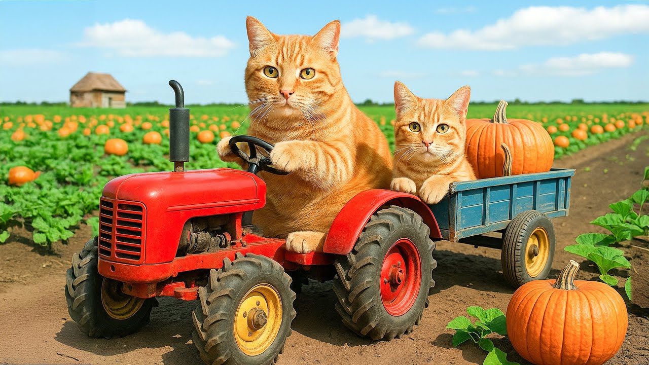 Mama Cat Harvests Pumpkins and Prepares a Delicious Stuffed Pumpkin Feast for Her Kittens 🎃🐾🐱