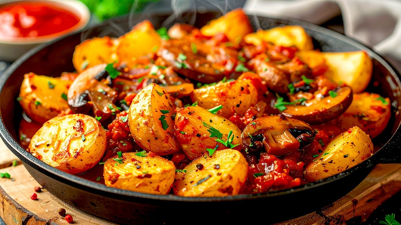 Жареные грибы с картофелем и зеленью! Простой и вкусный рецепт для жарки на сковороде.