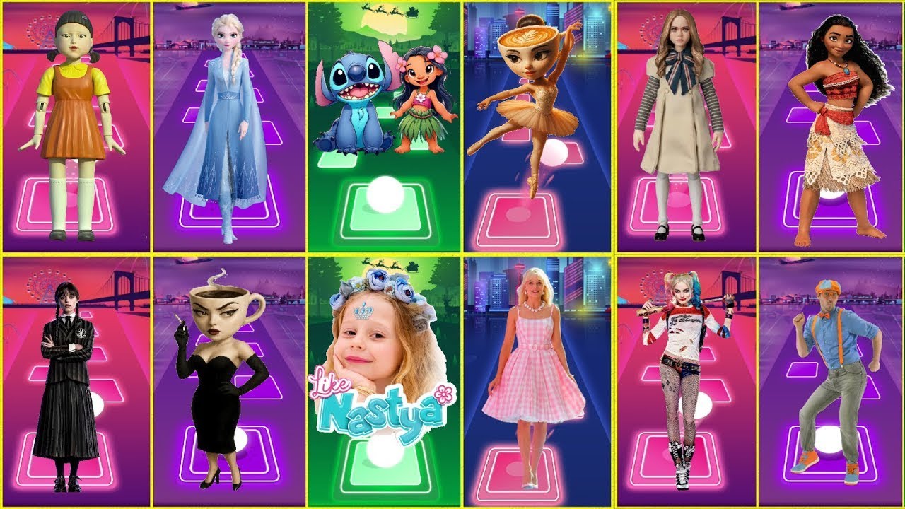 Ballerina Cappuccina Vs Wednesday Vs Squid Game Vs  Like Nastya | Tiles Hop Edm Rush