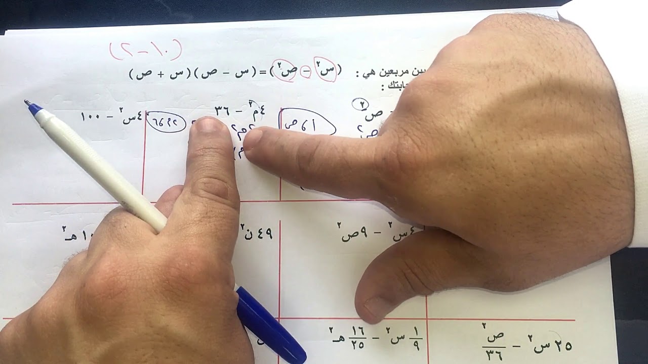 الصف الثامن الفصل الثاني  : بند ( ١٠-٣ ) تحليل الفرق بين مربعين