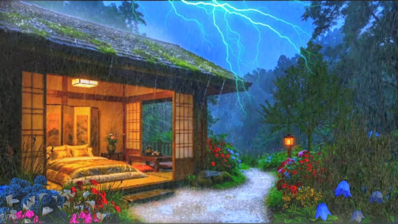 Rain Sounds for Sleeping 🌧 Dark Night Rain & Distant Thunder (12H)