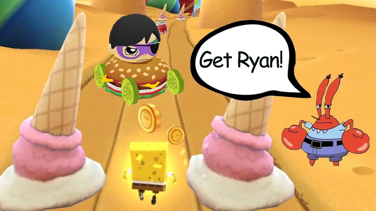 Tag with Ryan - Cheeseburger Car vs Spongebob On the Run