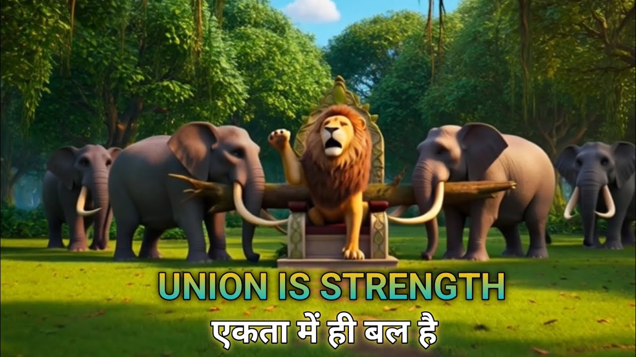 एकता में ही बल है | Union is strength cartoon| sher aur hathi ki kahani | Moral Story 