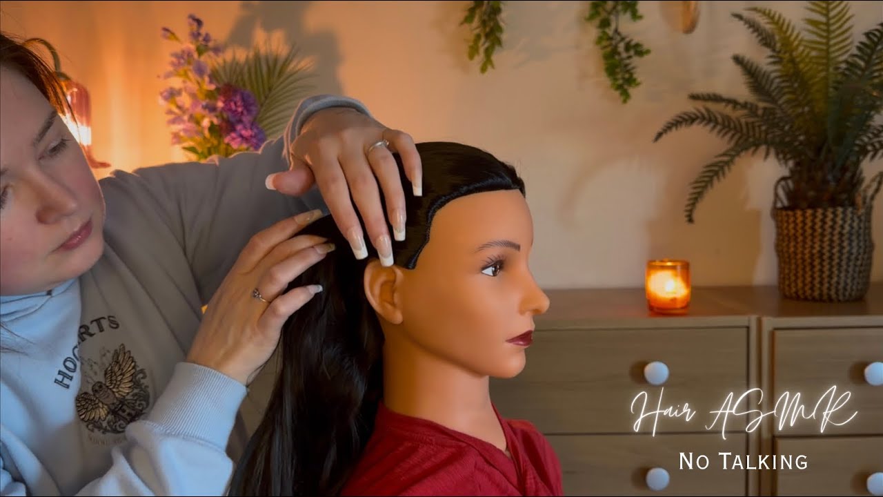 ASMR Soft & Light Around The Ear Touching & Hair Brushing with Long Nails | No Talking, Just Sounds