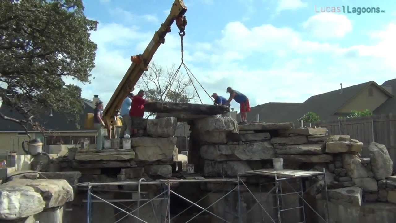 Setting the Largest Grotto Rock for this Extreme Swimming Pool with Stone Waterfalls in Texas