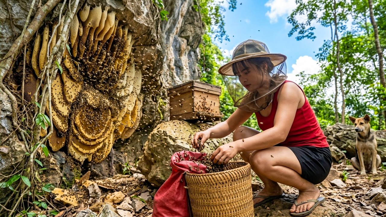 Harvesting a Giant Beehive with His Daughter and Transporting Them to Sell at the Market