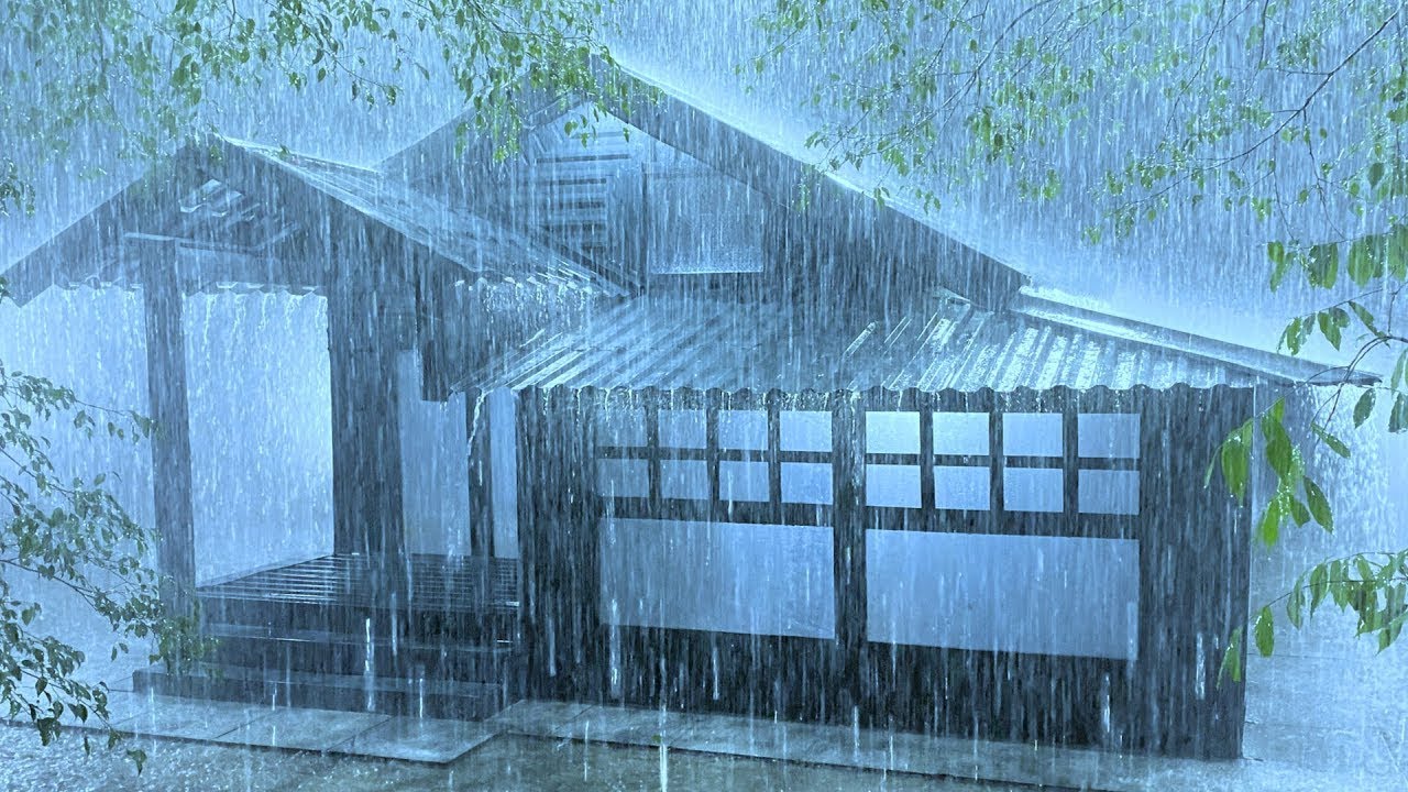 Break Insomnia in 3 Minutes with Torrential Rain & Strong Thunder on the Worn Tin Roof in the Night