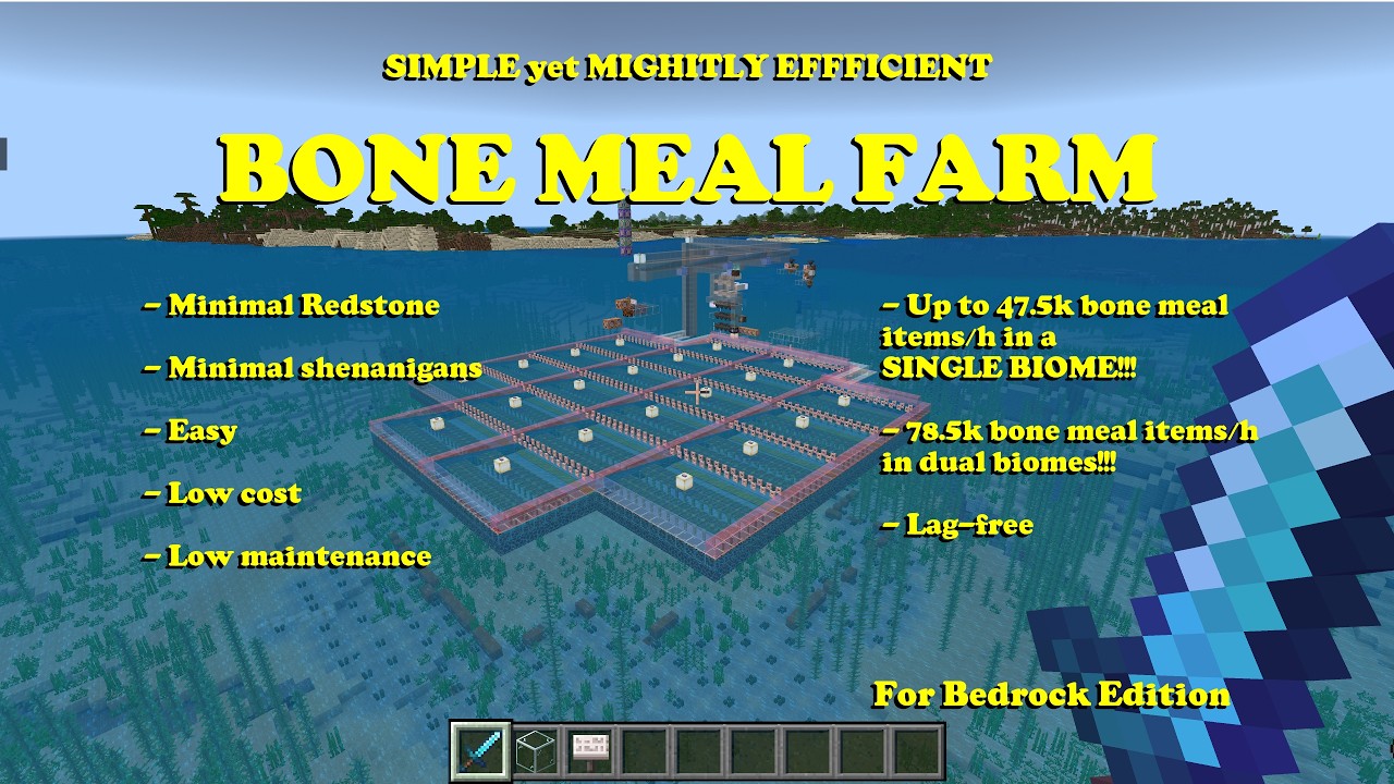 [Minecraft] Simple yet VERY efficient bone meal farm [up to 47.5k/h single biome, 78.5k dual biomes]