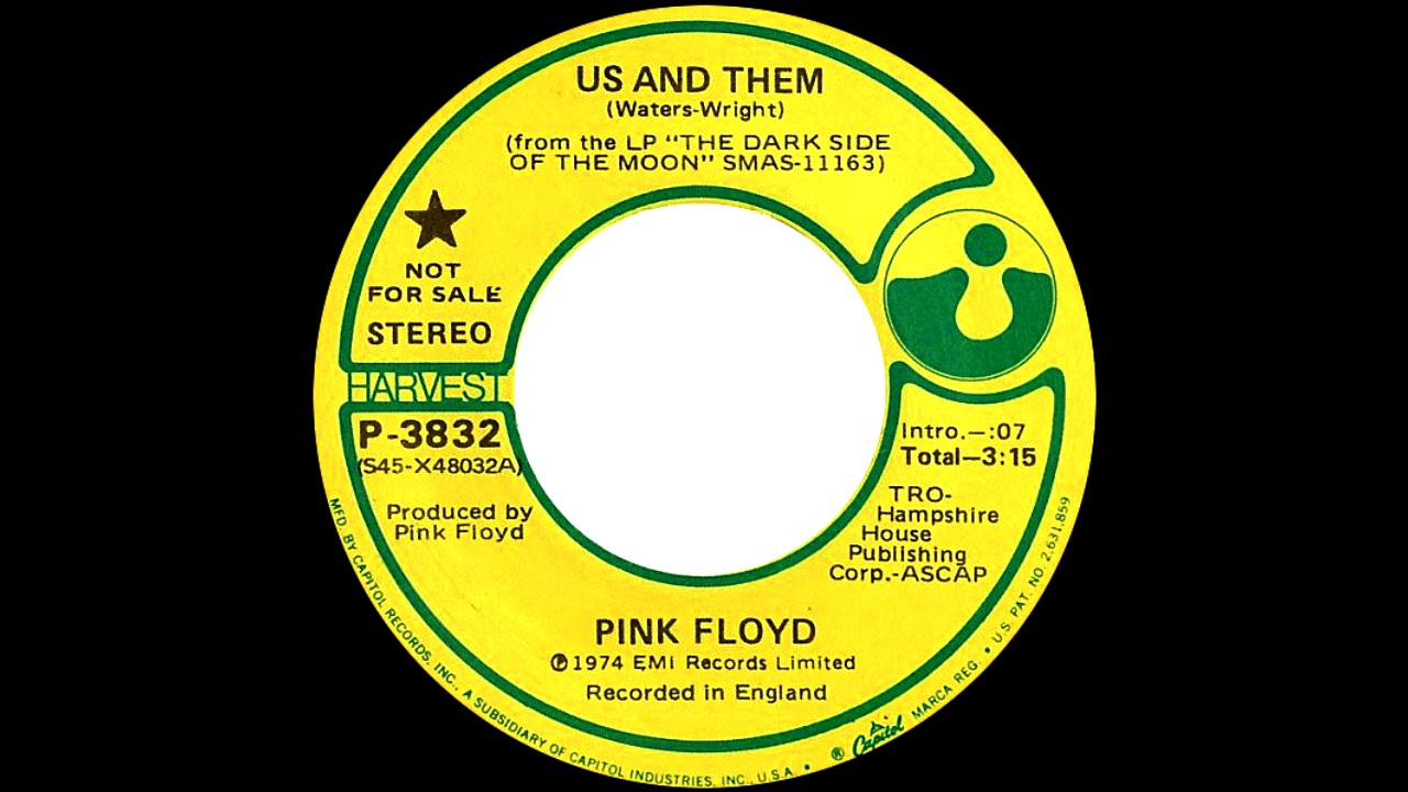 Pink Floyd - Us and Them [Harvest 3832, 45 rpm, 1974, stereo promo]