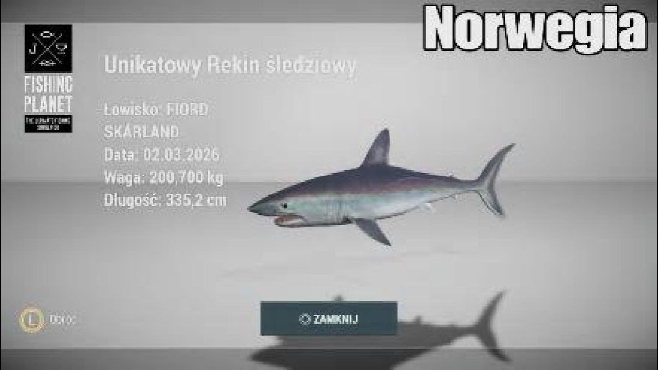 Fishing planet(Ps5).Unikatowy Rekin śledziowy(200+).2 miejsca.Norwegia.Fiord Skarland.🐟🐟