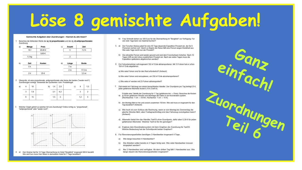 Verschiedene Zuordnungen - kannst du 8 gemischte Aufgaben lösen?  - Zuordnungen Teil 6