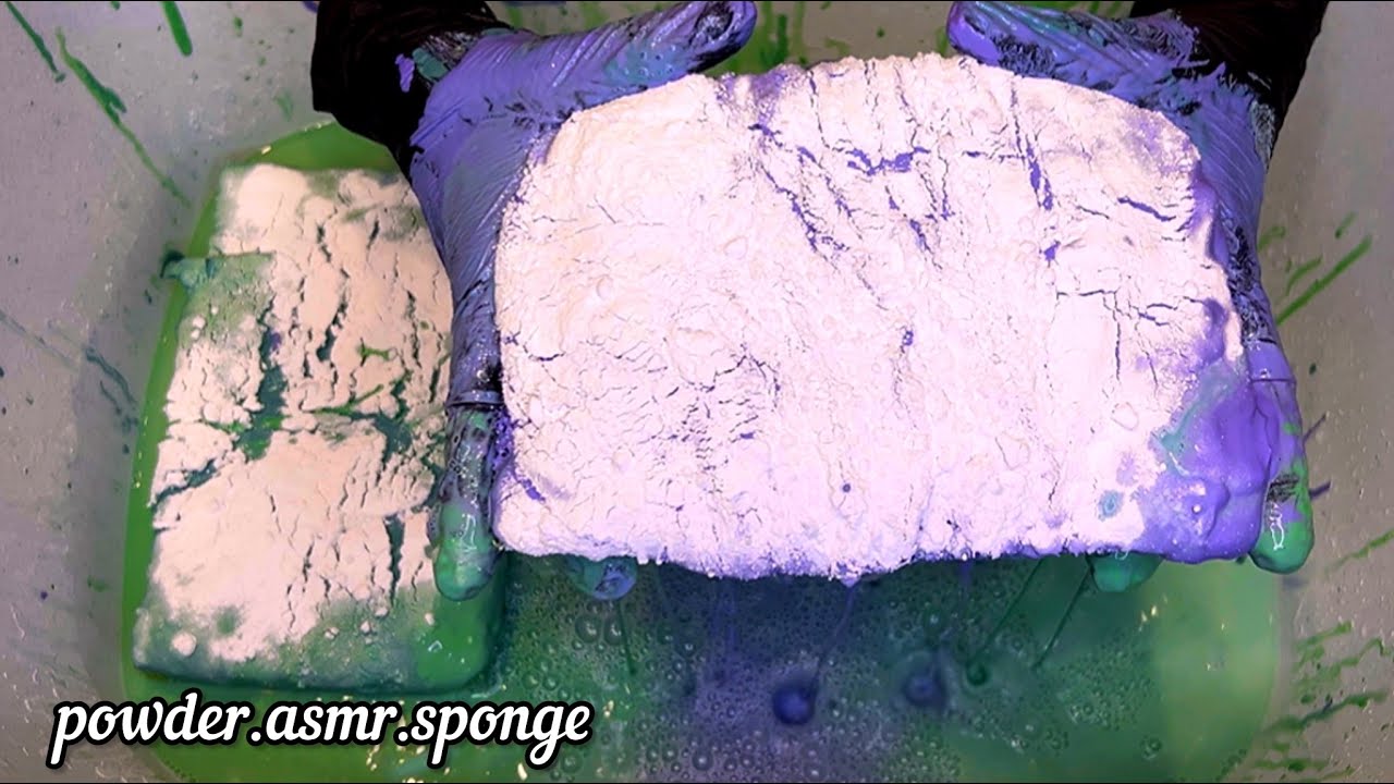 Large bucket paste. Mix three pastes and powder 💙💜💚Squeezing sponges asmr