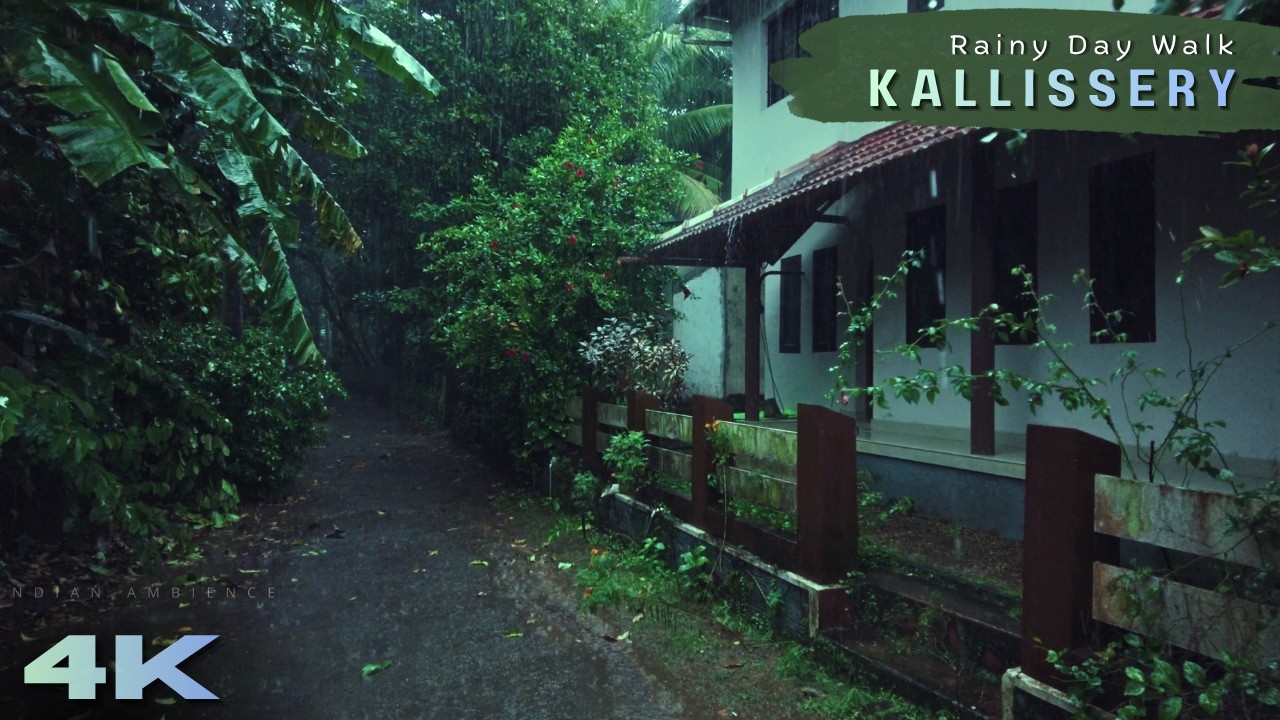 Rainy Evening Village Walk in Kerala 🌧️ | Relaxing 4K ASMR Rain Ambience for Deep Sleep & Meditation