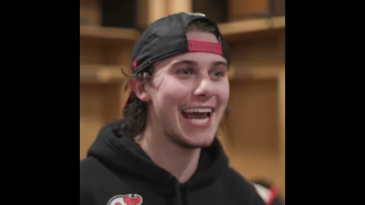 Jack Hughes Intros Luke Hughes as Player of The Game NJ Devils 