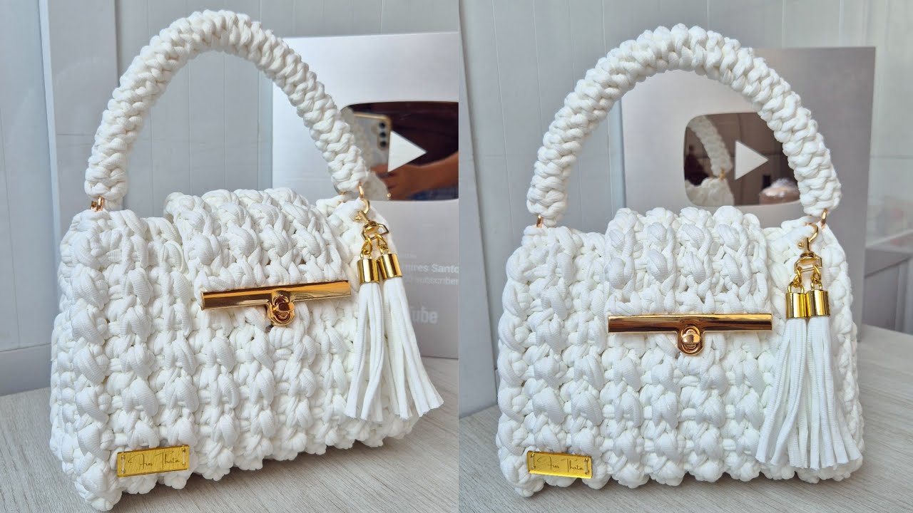 Bolsa f&aacute;cil, econ&ocirc;mica e r&aacute;pida de croch&ecirc; em fio de malha/ Crochet bag/ Clutches/Handbag Cristal