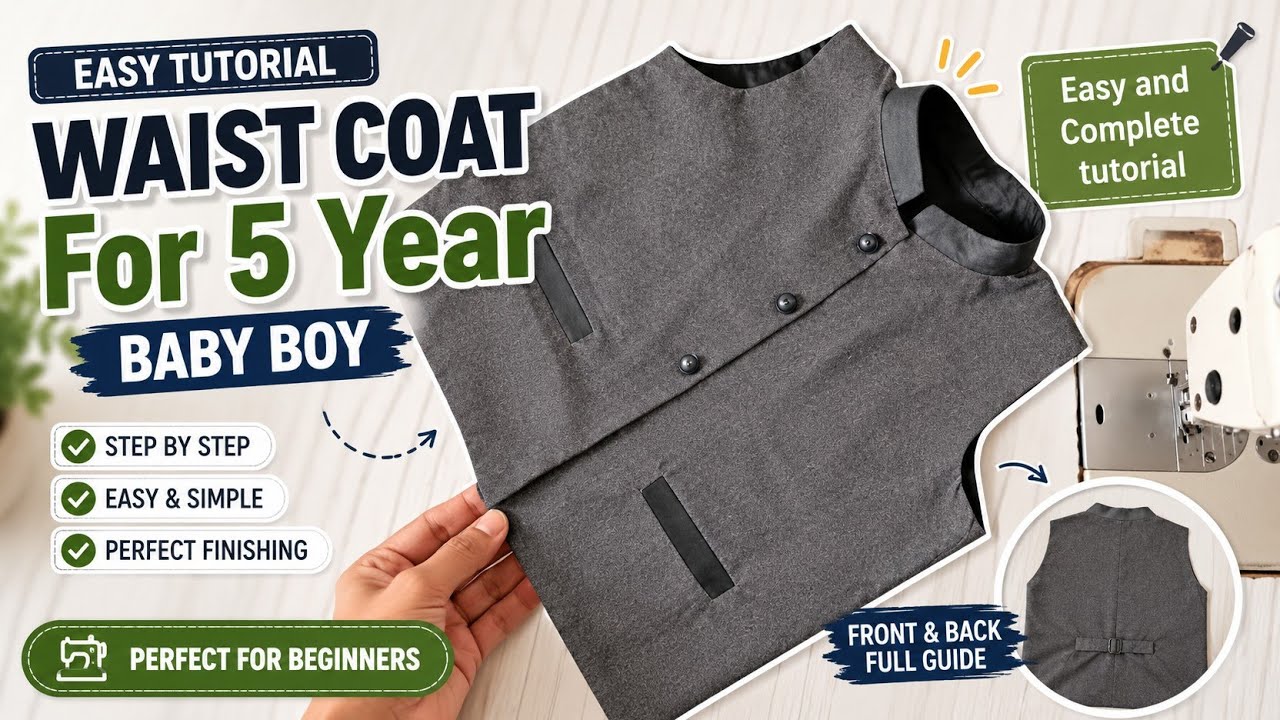 Waist Coat Cutting and Stitching ✨♥️😮 for your 5year baby boy 🤩 at home Easily ✨ Sew Charm