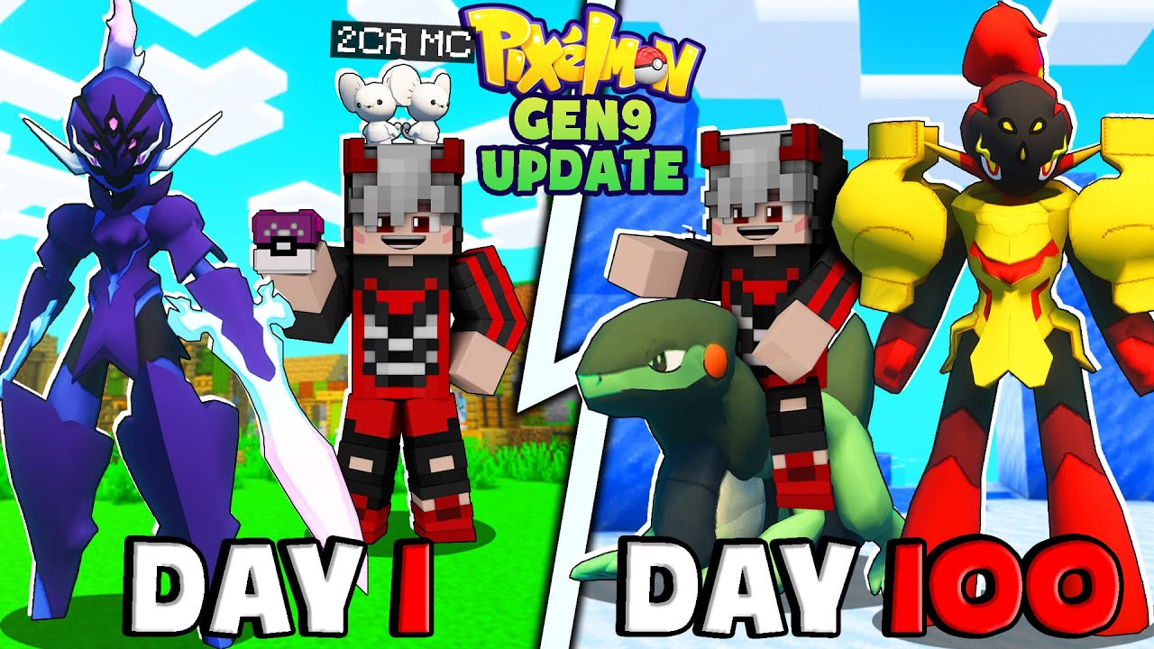 2 CÁ Tóm Tắt 100 Ngày Pixelmon Gen 9 Update Trong Minecraft Siêu Khó