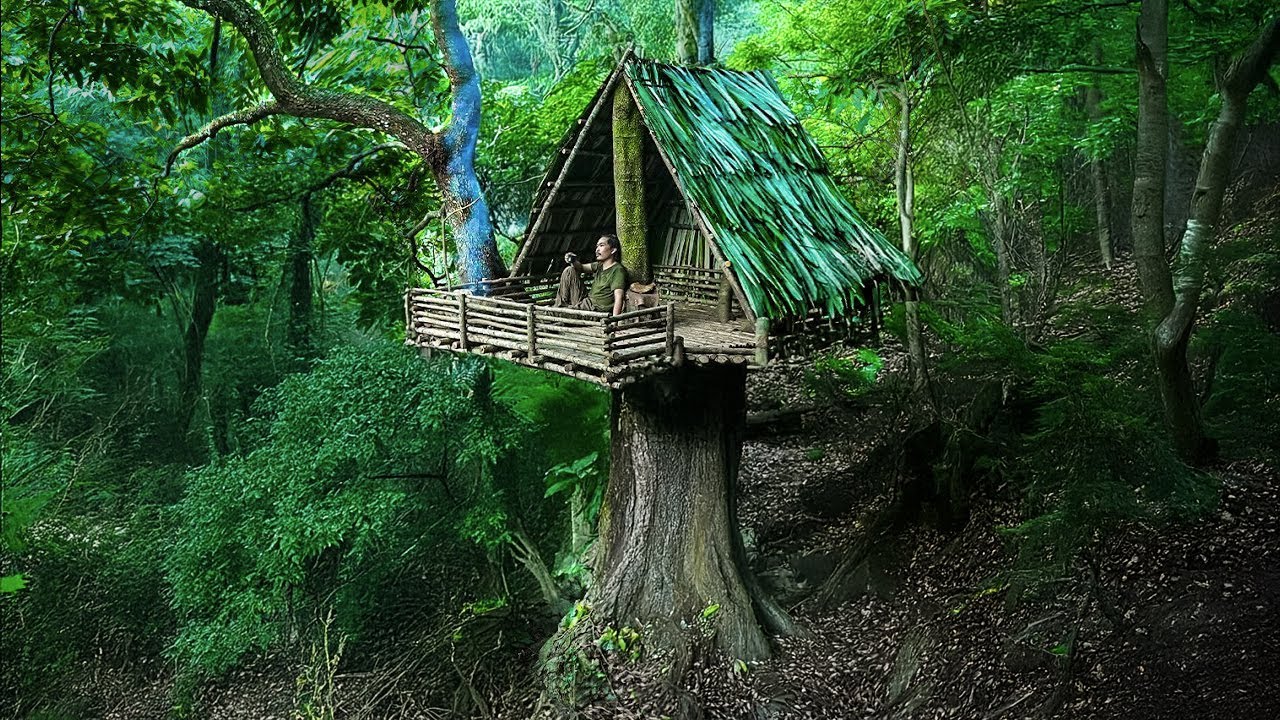 7 Days of Treehouse Building and Survival Challenge - Confronting Venomous Snakes in the Dark