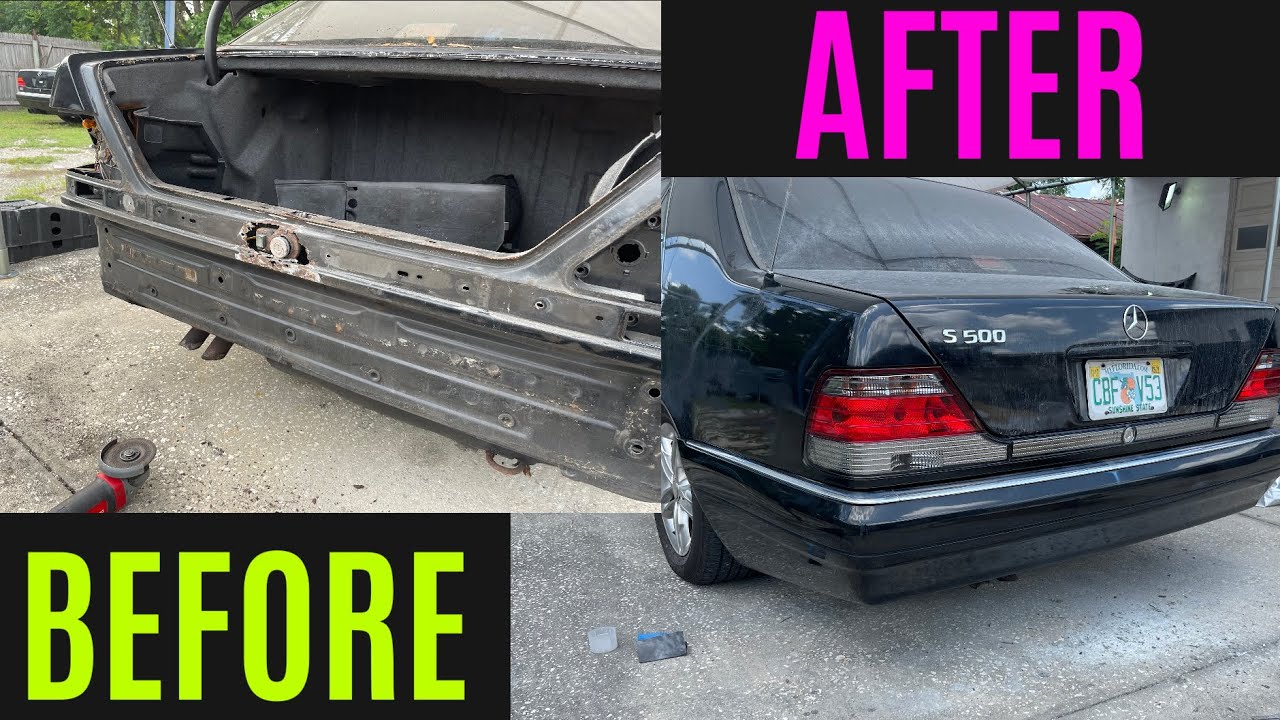 W140 common rust fixed using fiberglass and basic tools on a budget.  Zay’s new s500 Benz