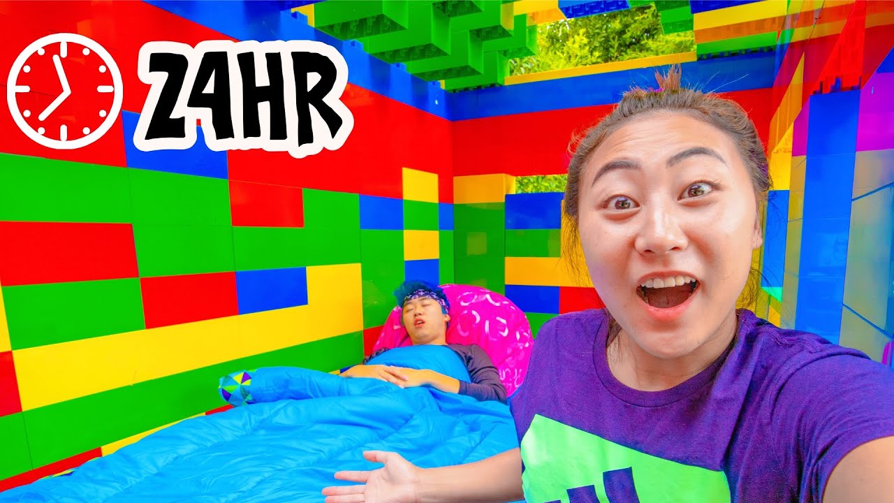24 HOUR CHALLENGE IN HUGE LEGO HOUSE!!