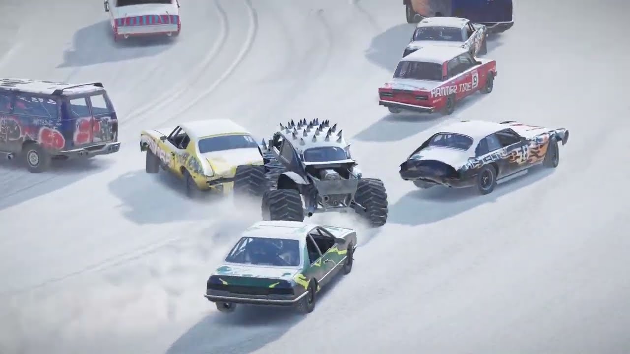 WRECKFEST | MONSTER TRUCK VS NORMAL CARS | SNOW RACE WITH RAMPS AND JUMPS | BANGER RACING