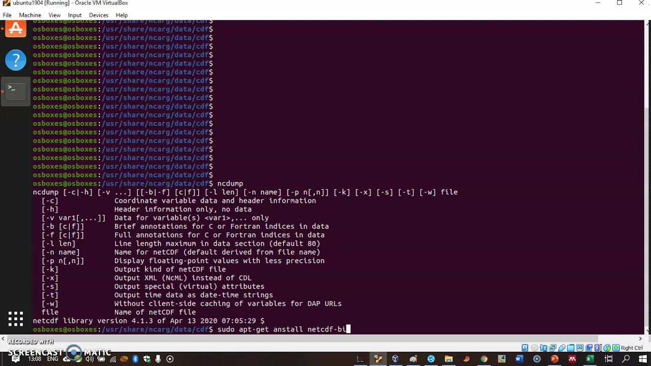 Using the ncdump command to understand netcdf structure