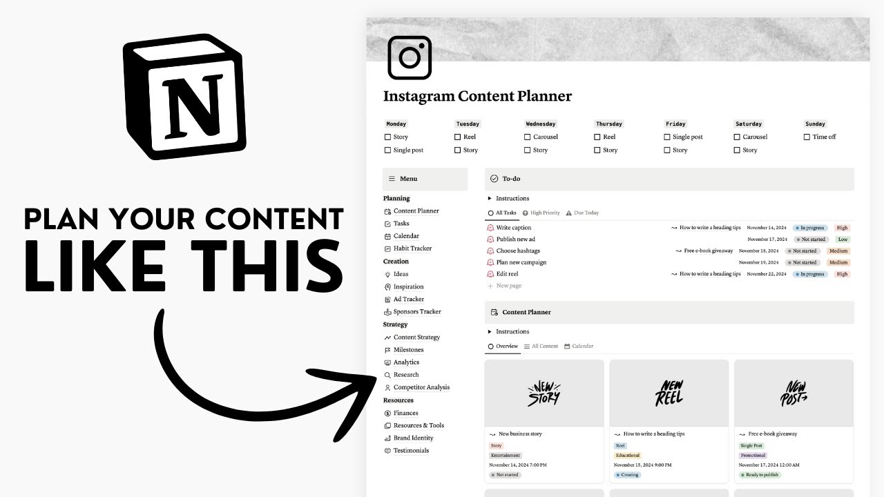 The ULTIMATE Notion Instagram Content Planner (Notion Template)