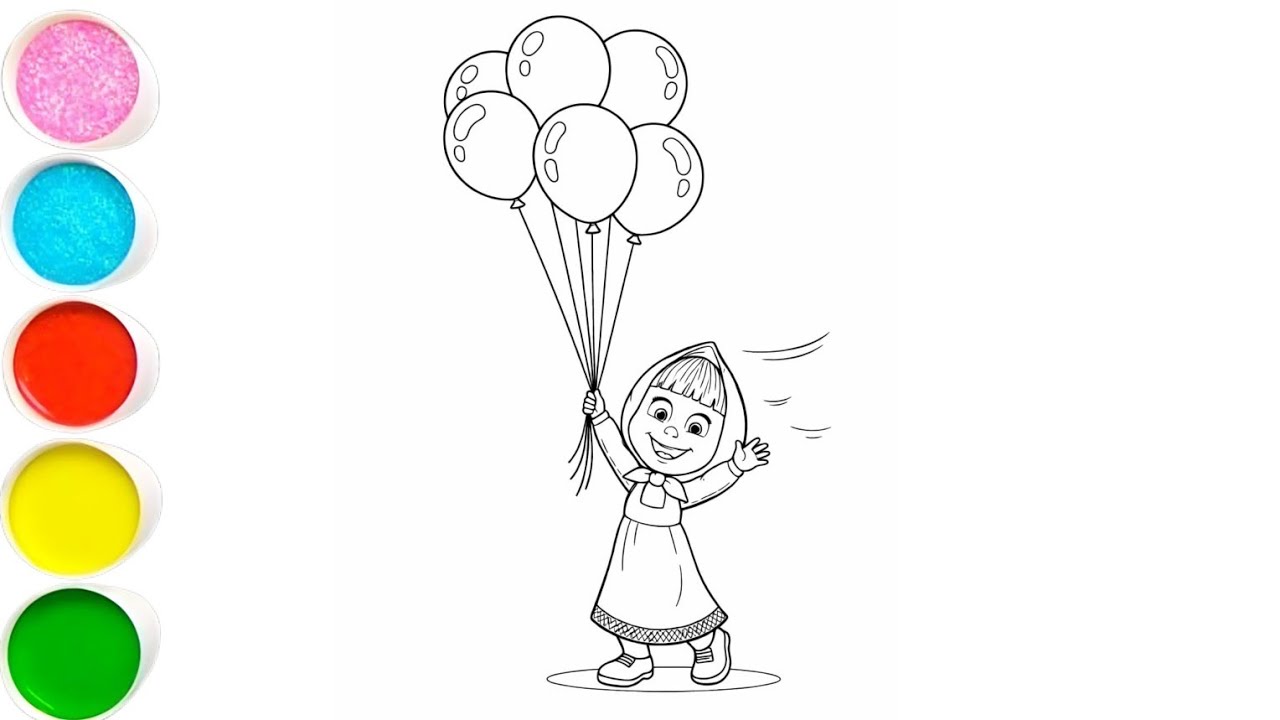 Cute Masha standing on her tiptoes easy drawing painting and colouring for kids and toddlers 