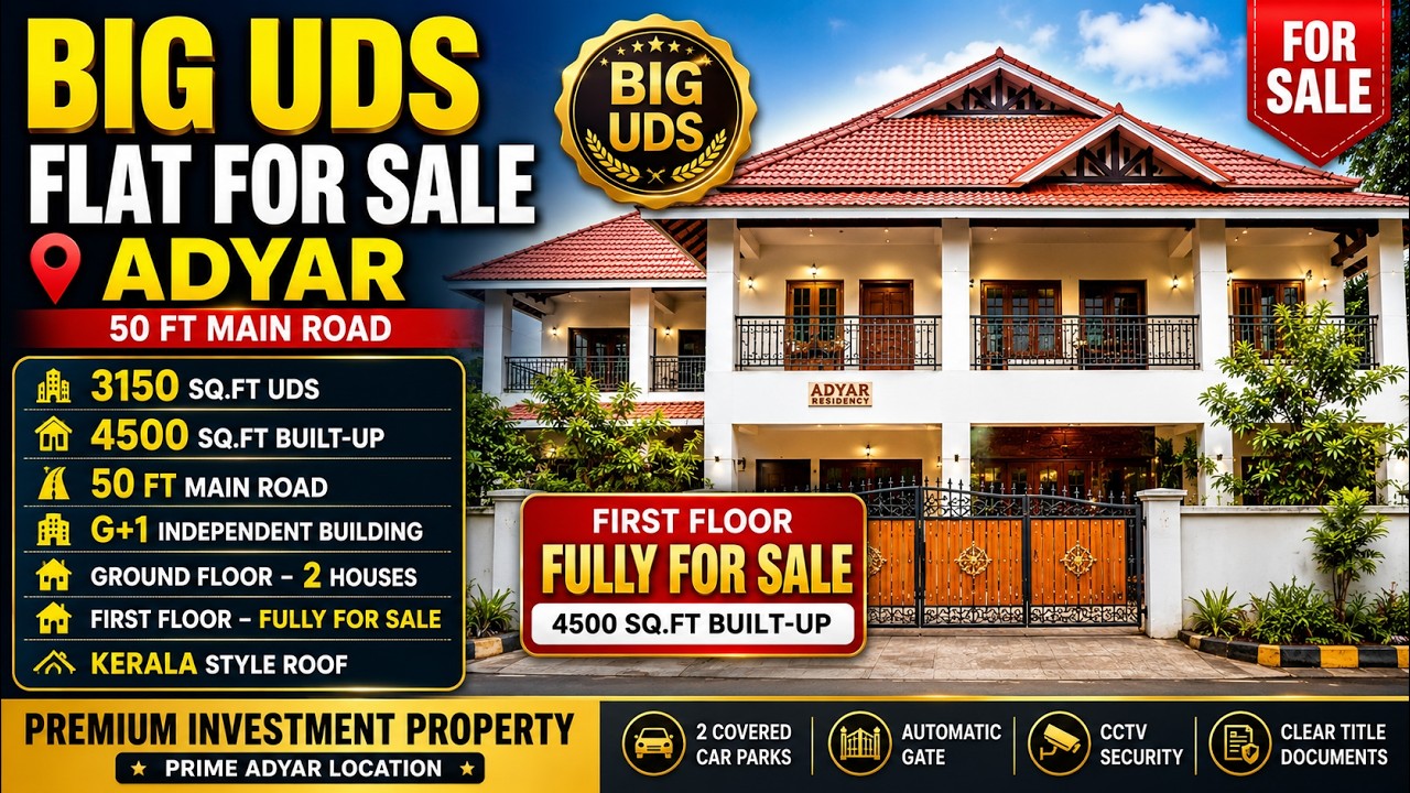 ID 2765 - BIG UDS Flat For Sale in Adyar || 3150sqft UDS || 50Ft Road || First Floor Fully Sale ||