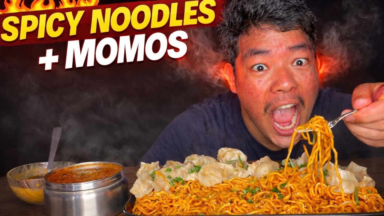 आज त जिब्रो नै जल्यो 🔥🥵 | Home Made Spicy Noodles + Momo