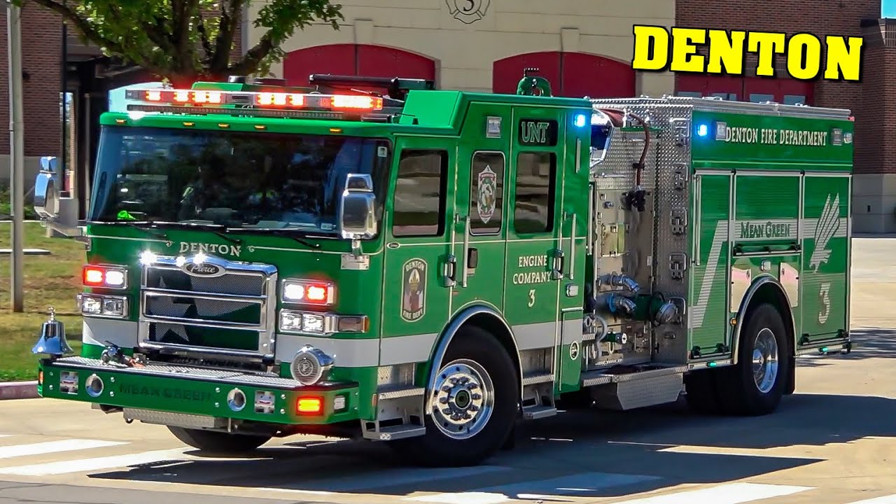 [GREEN FIRE ENGINE responding!] - DENTON Fire Department | Mean Green Fire Engine 3 & Medic 3