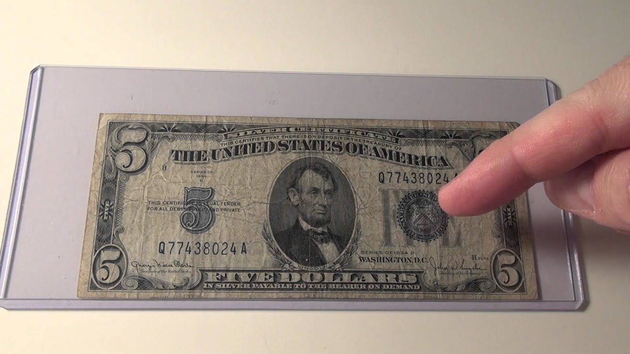 1934D $5 Silver Certificate Note