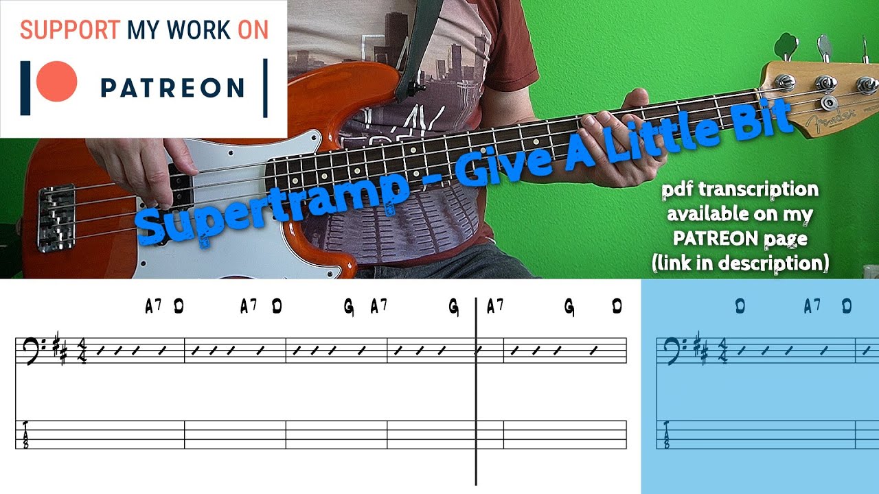 Supertramp - Give a Little Bit (Bass cover with tabs)