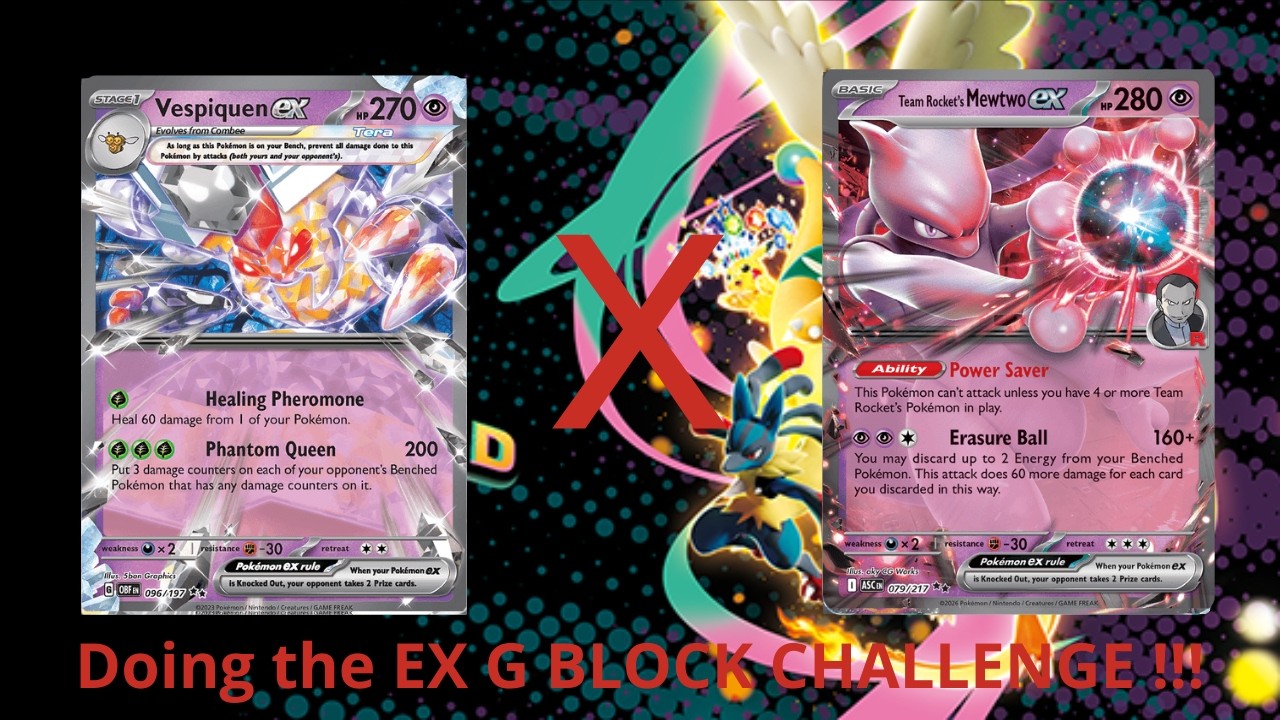 Doing the ex G BLOCK CHALLENGE !!! (Vespiquen ex VS Team Rocket's Mewtwo ex) Pokémon TCG Live