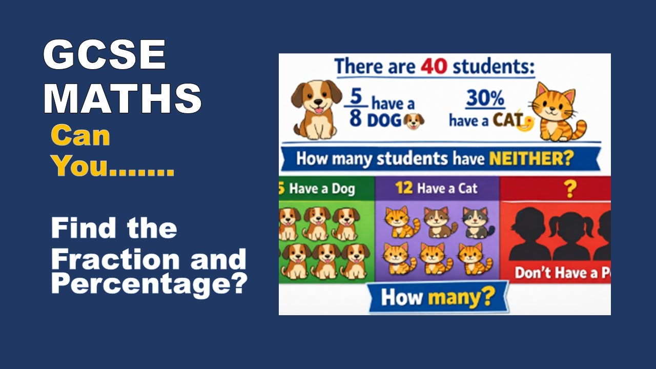 GCSE MATHS | Word Problem Explained | Dogs, Cats & Fractions & Percentages –  Grade 3 to 4