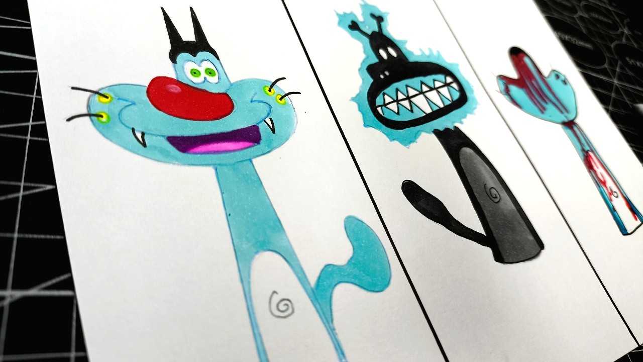 Рисунок всех этапов в новом Incredibox Sprunki OC Огги (из мультфильма «Огги и тараканы»): Этапы 1–3