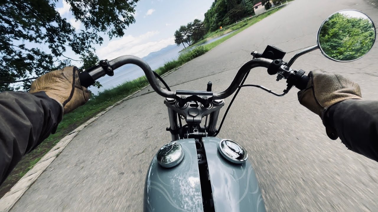 [作業用]湖の周辺をただ走るだけの動画HD shovel head[ASMR] Just riding around a beautiful lake.v-twin exhaust sound.