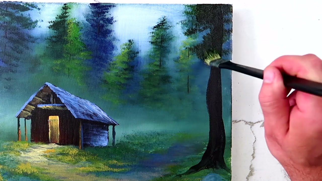 How to Paint Woodside Cabin at Night | Acrylic step by step landscape painting techniques